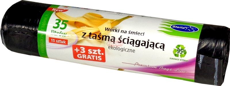 Worki na śmieci ekologiczne z taśmą ściągającą 35 l 15+3 szt