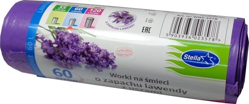 Stella worki ekologiczne z uszami na śmieci 60 l 16 szt lawendowe