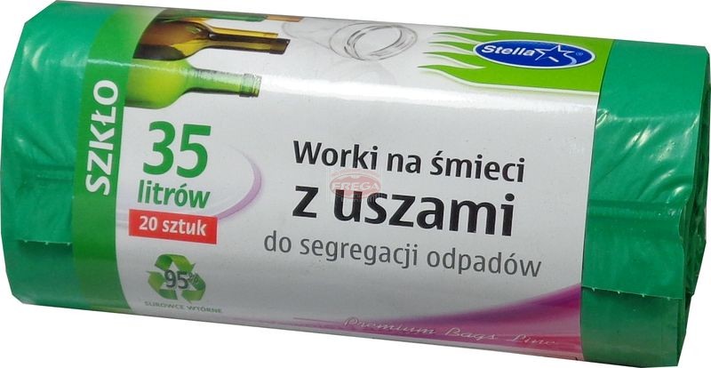 Stella worki z uszami do segregacji odpadów szklanych 35 l zielone