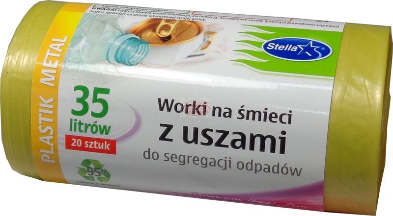 Stella worki z uszami do segregacji odpadów plastikowych 35 l żółte