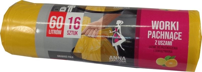 Anna Zaradna worki na śmieci z uszami 60L 16 szt o zapachu cytrusowym