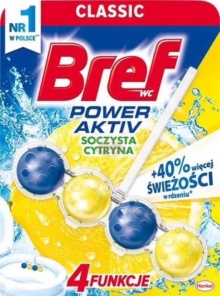Bref WC Power Aktiv Zawieszka myjąco-zapachowa do muszli WC soczysta cytryna 50 g