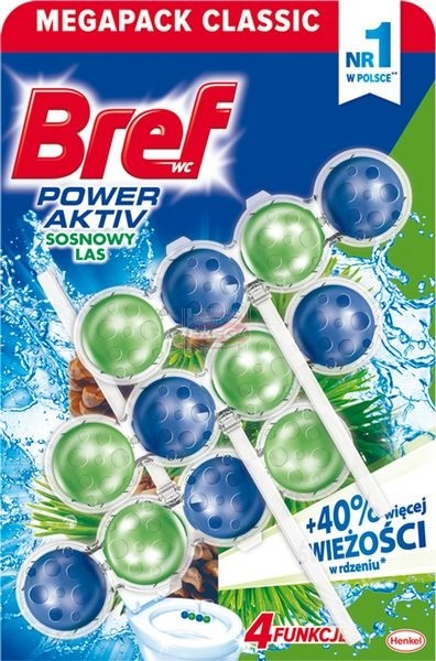 Bref WC Power Aktiv Zawieszka myjąco-zapachowa do muszli WC sosnowy las 3 x 50 g