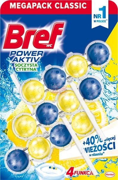 Bref WC Power Aktiv Zawieszka myjąco-zapachowa do muszli WC soczysta cytryna 3 x 50 g