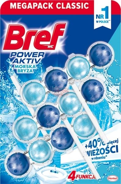 Bref WC Power Aktiv Zawieszka myjąco-zapachowa do muszli WC morska bryza 3 x 50 g