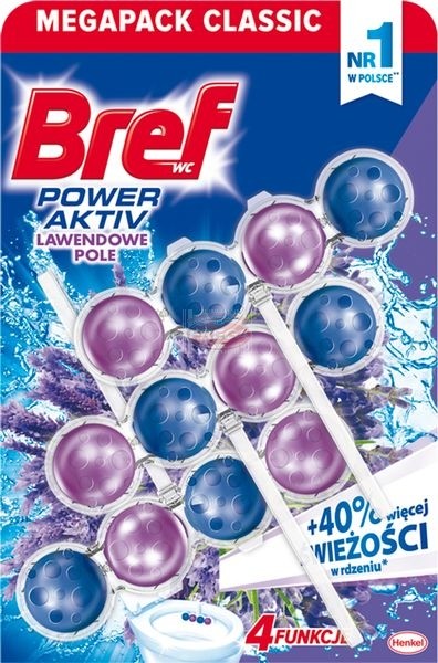 Bref WC Power Aktiv Zawieszka myjąco-zapachowa do muszli WC lawendowe pole 3 x 50 g
